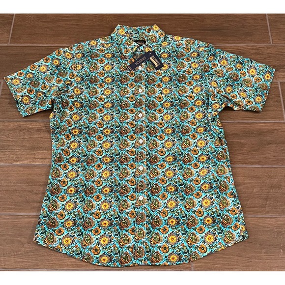 Cremieux Other - Cremieux Mens Floral Medallion Stretch SS Button Down Shirt Blue Orange